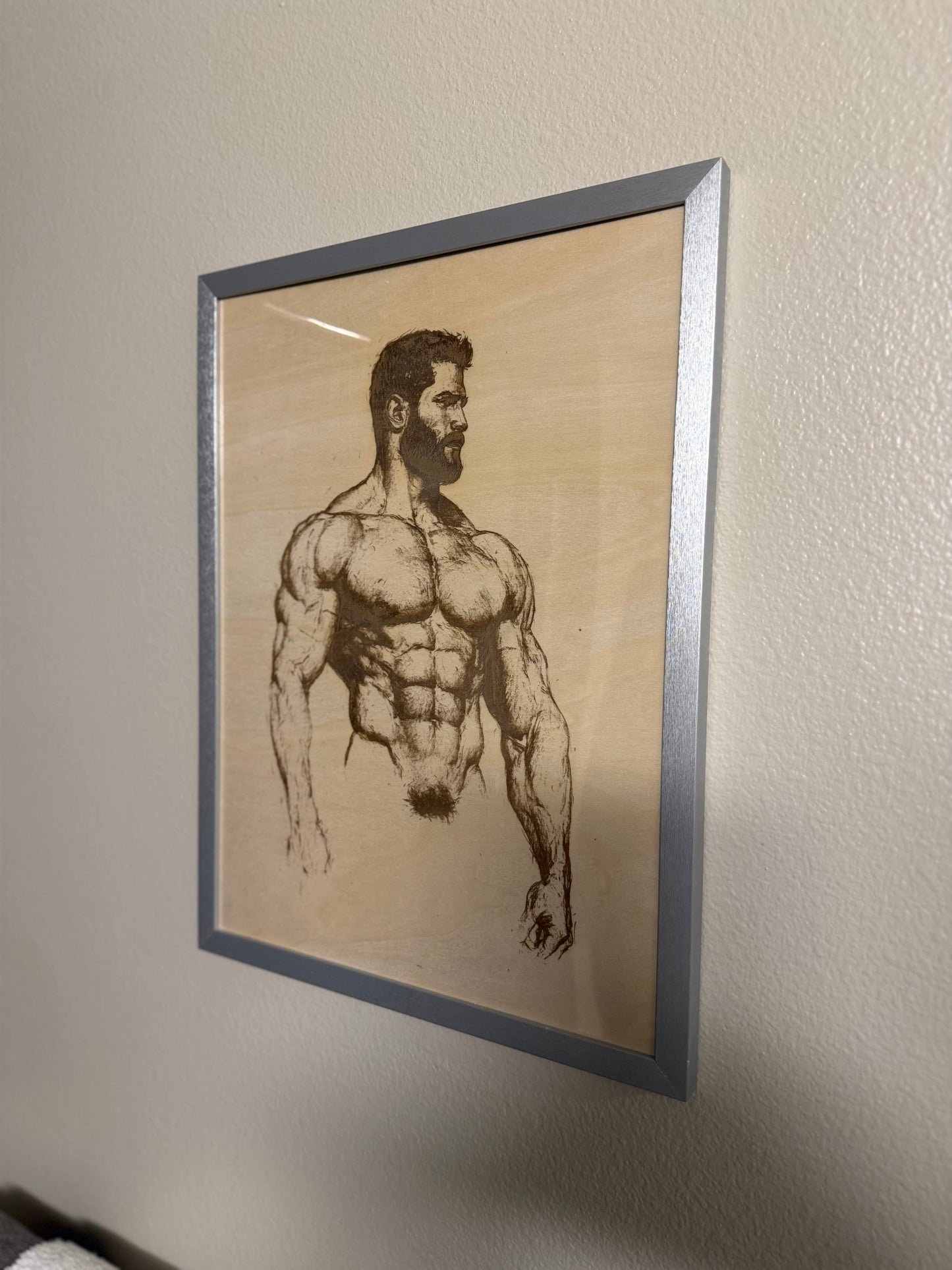 Handcrafted Wood Burned Art – Muscular Male Figure (Laser Engraved Wall Decor)