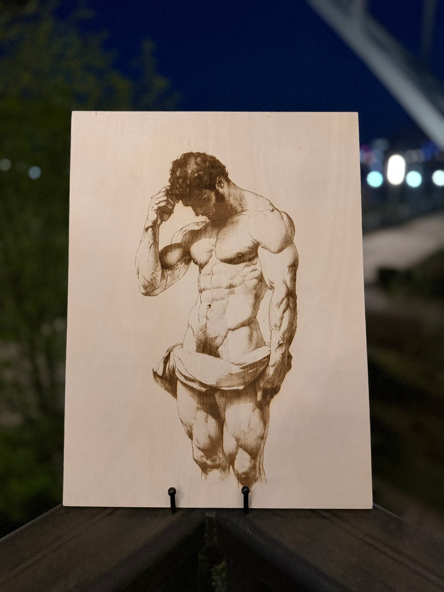Set of 3 Wood Burned Male Physique Art | Minimalist Masculine Wall Decor | Handcrafted