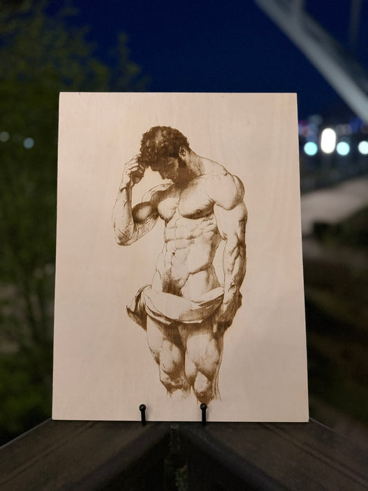 Set of 3 Wood Burned Male Physique Art | Minimalist Masculine Wall Decor | Handcrafted