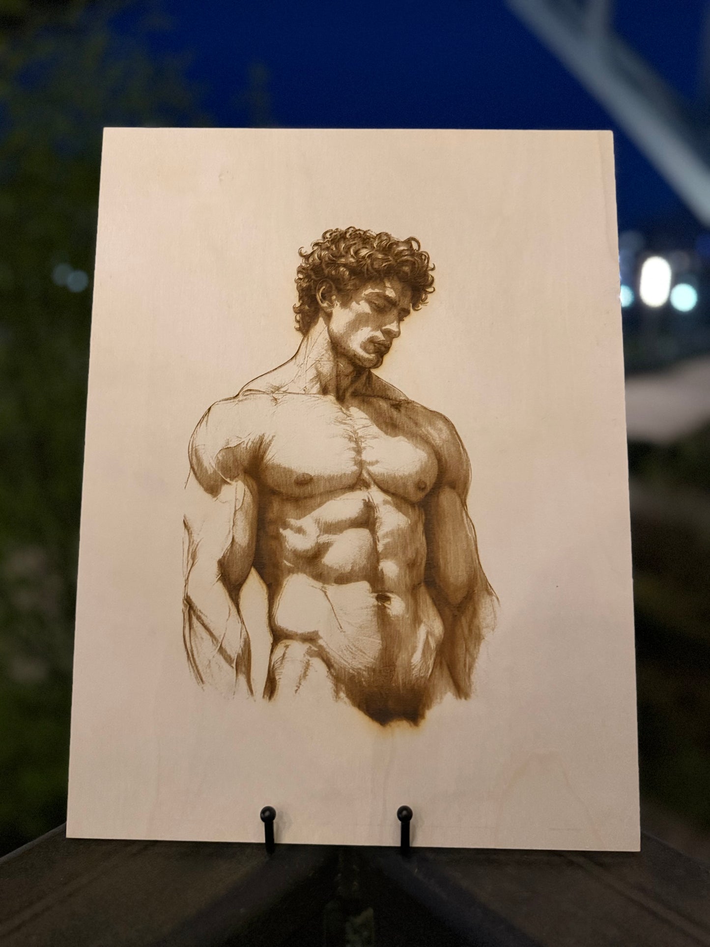 Set of 3 Wood Burned Male Physique Art | Minimalist Masculine Wall Decor | Handcrafted