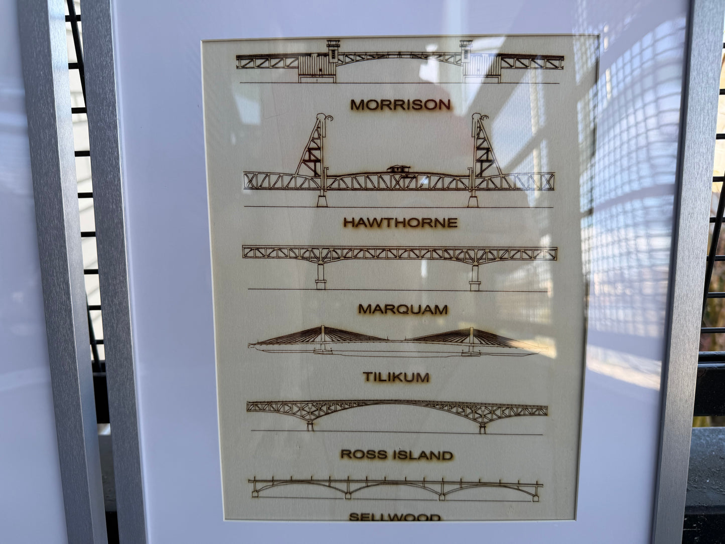 Framed Laser-Engraved Portland Bridge Art (Set of 2) – Modern Minimalist Wall Decor