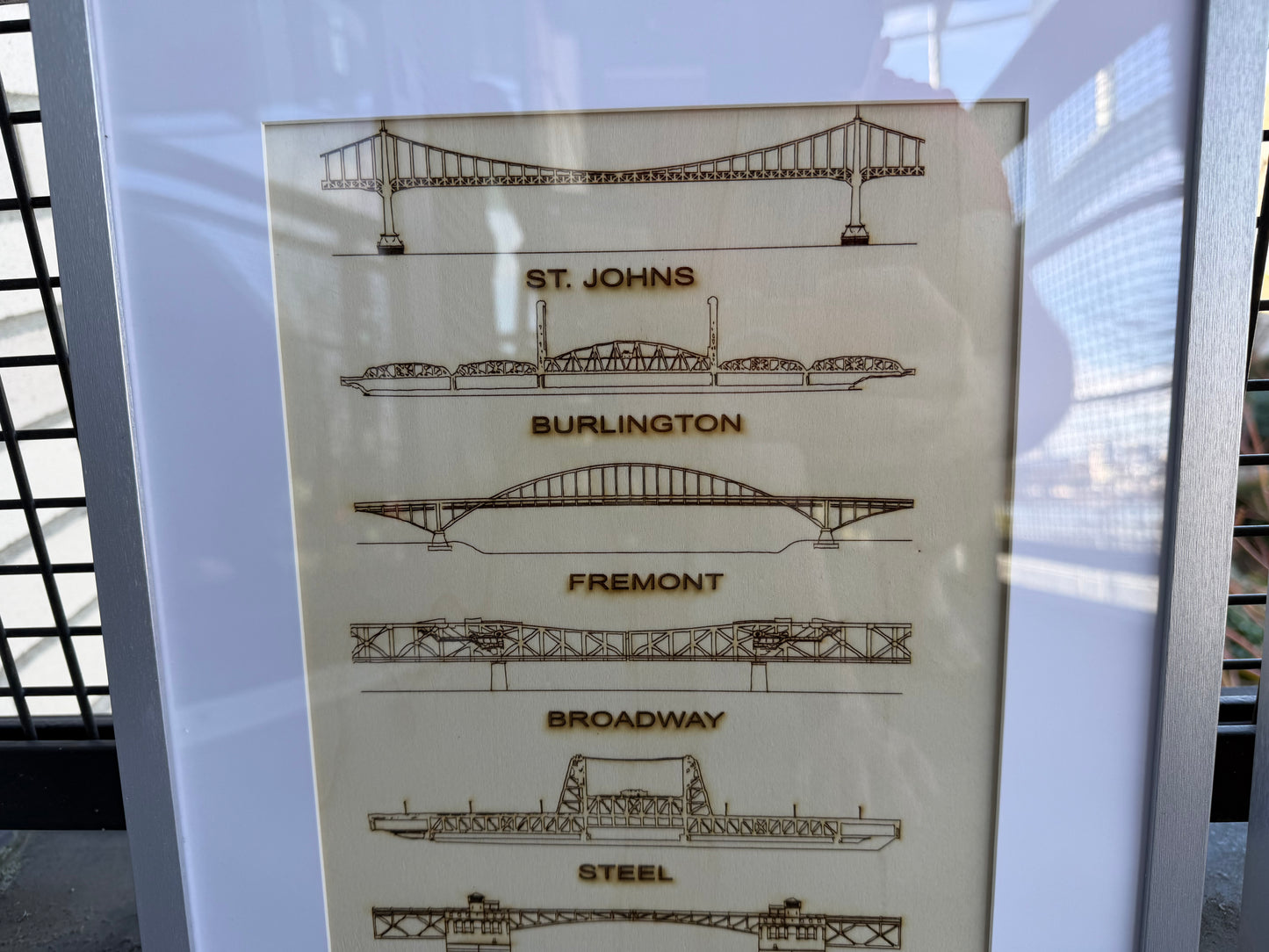 Framed Laser-Engraved Portland Bridge Art (Set of 2) – Modern Minimalist Wall Decor
